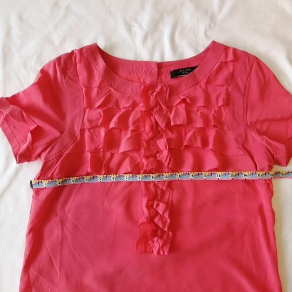 Weekend MaxMara Silk Ruffle Front Short Sleeve T-Shirt Blouse Pink Small - Picture 12 of 13